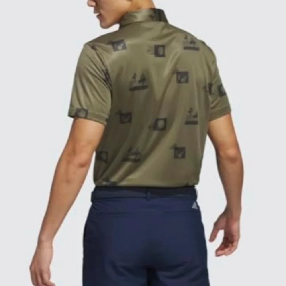 Adidas Mens Allover Printed Polo Shirt Golf Olive Green Graphic Shirt Size 2XL - Picture 3 of 12